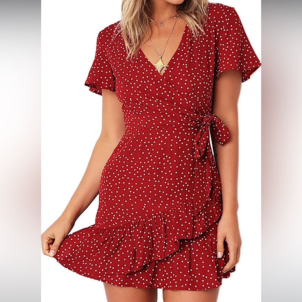 Red & White Polka Dot Wrap Dress